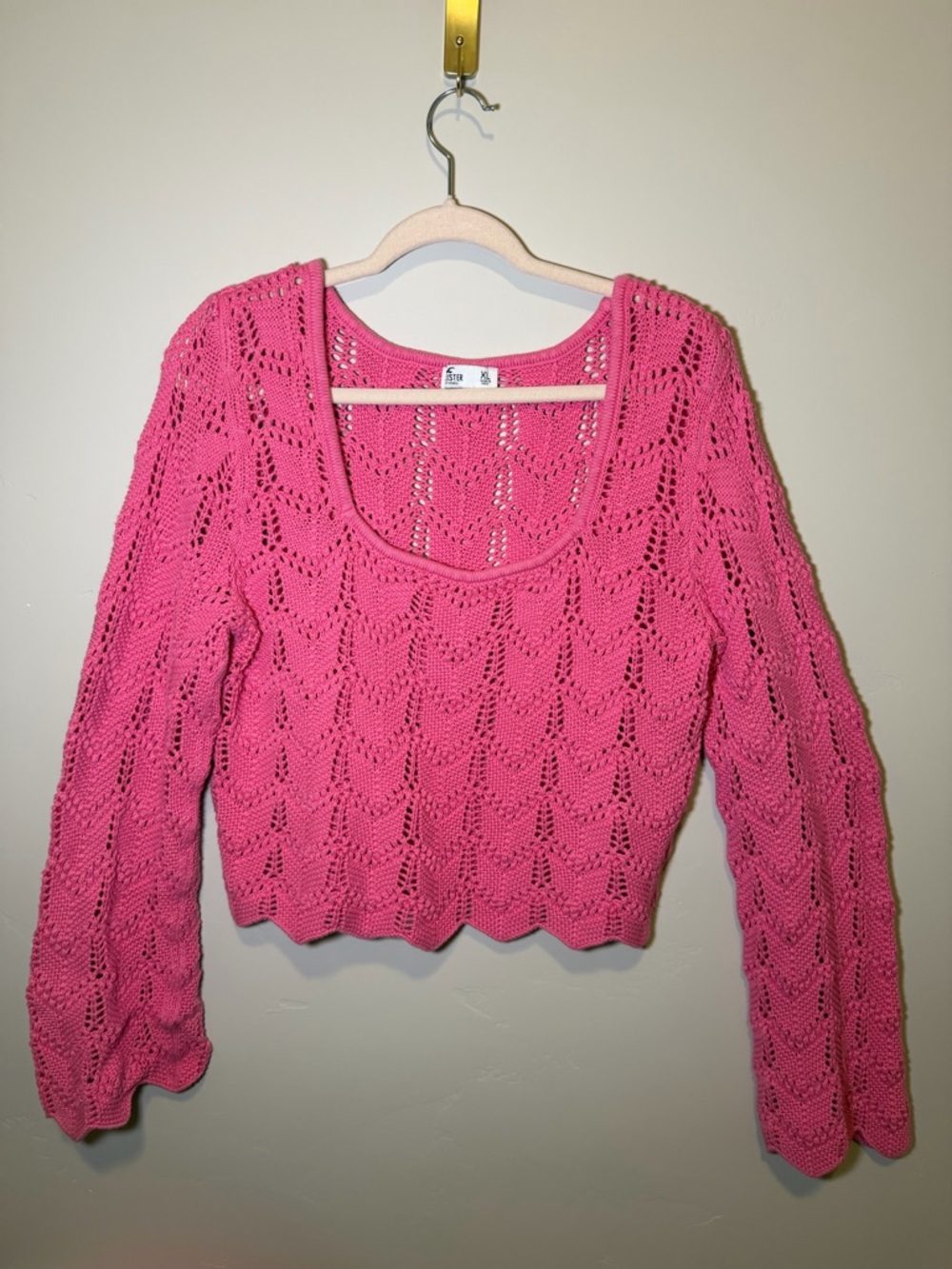 Hollister Bright Pink Open-Knit Scoop-Neck Sweater